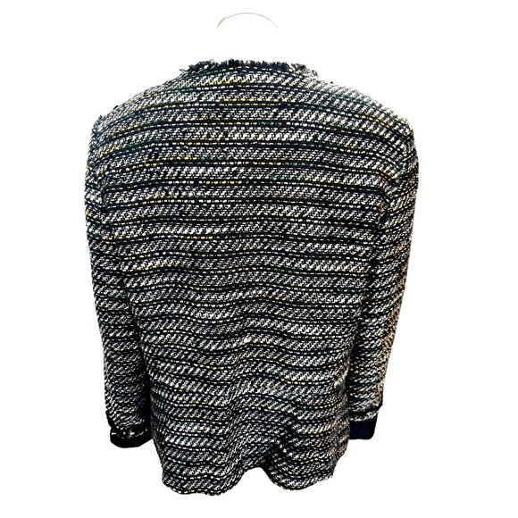 Loft Size 12 Black Gold Green Tweed Open Front Blazer Jacket Theatric Glamorous - Picture 4 of 11